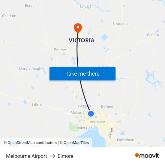 Melbourne Airport to Elmore map