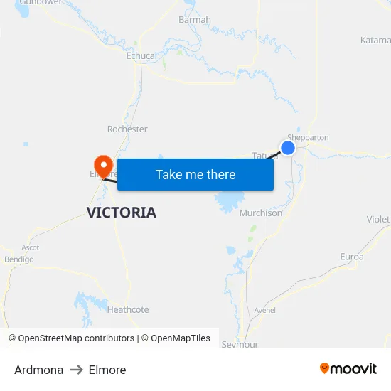 Ardmona to Elmore map