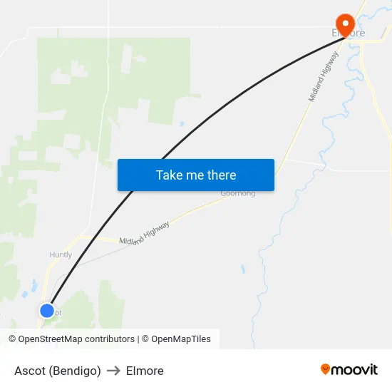 Ascot (Bendigo) to Elmore map