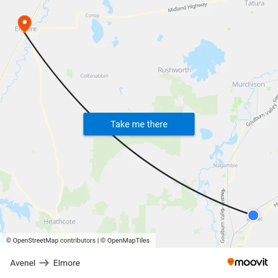 Avenel to Elmore map