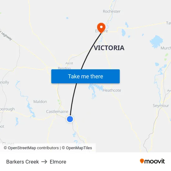Barkers Creek to Elmore map