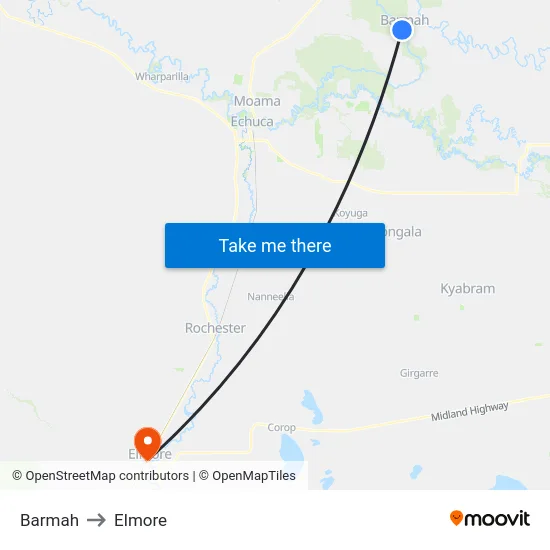 Barmah to Elmore map