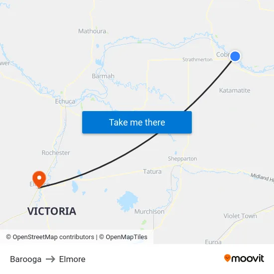 Barooga to Elmore map