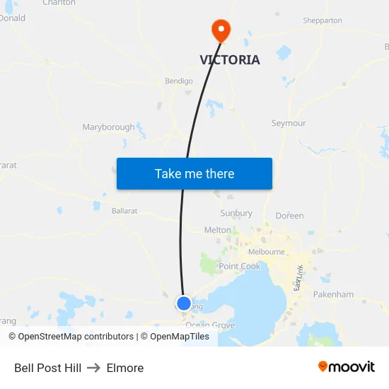 Bell Post Hill to Elmore map