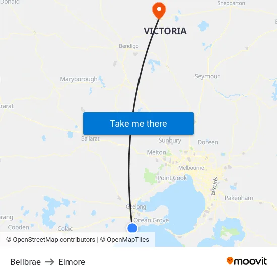 Bellbrae to Elmore map