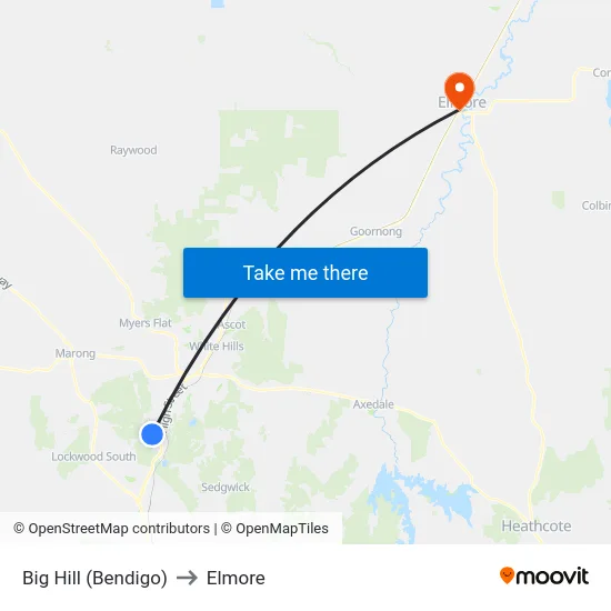 Big Hill (Bendigo) to Elmore map