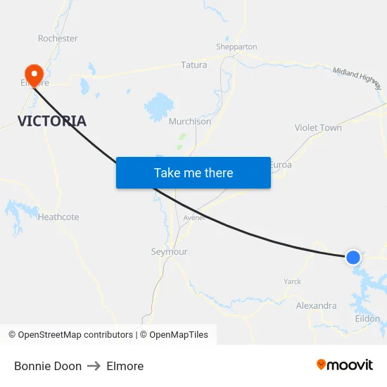 Bonnie Doon to Elmore map