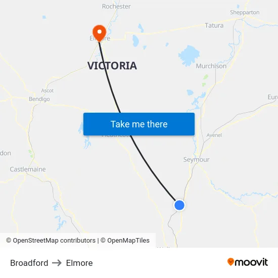Broadford to Elmore map