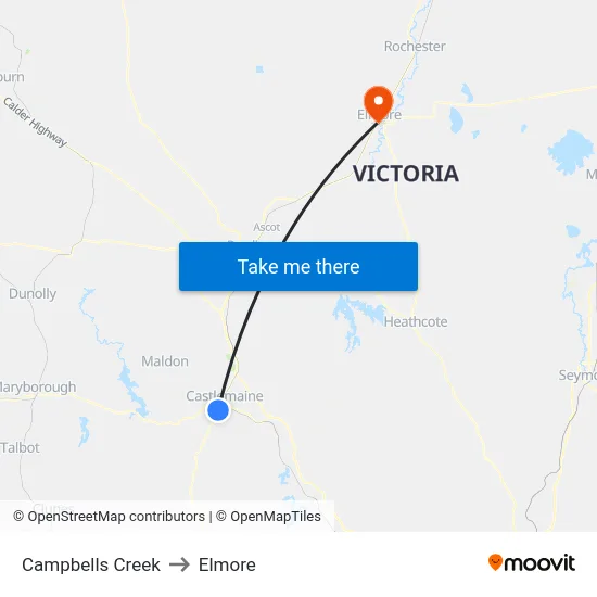 Campbells Creek to Elmore map