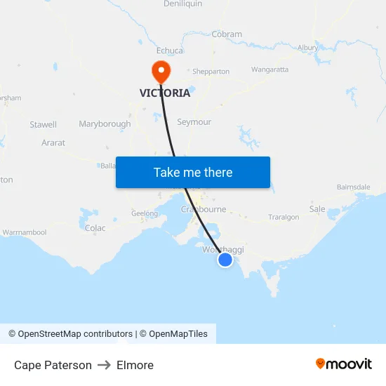 Cape Paterson to Elmore map