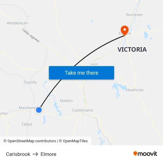 Carisbrook to Elmore map