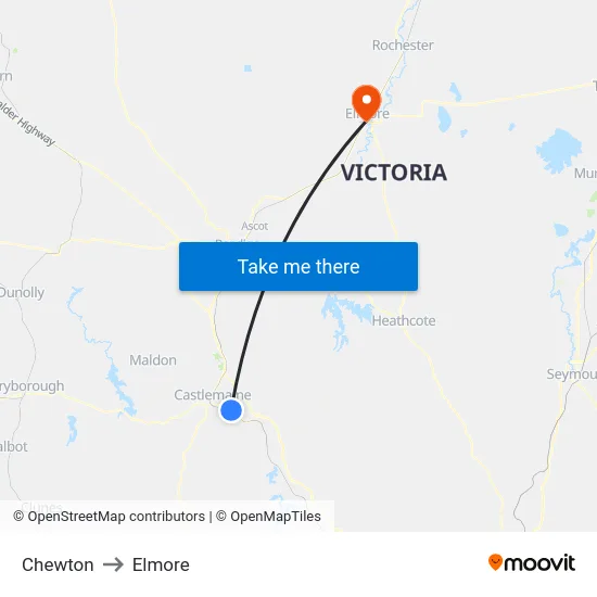 Chewton to Elmore map