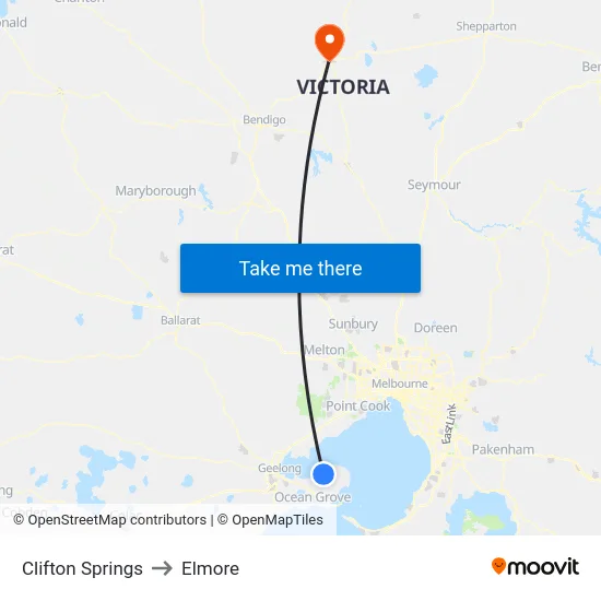 Clifton Springs to Elmore map