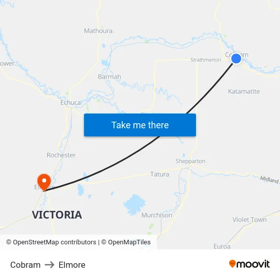 Cobram to Elmore map