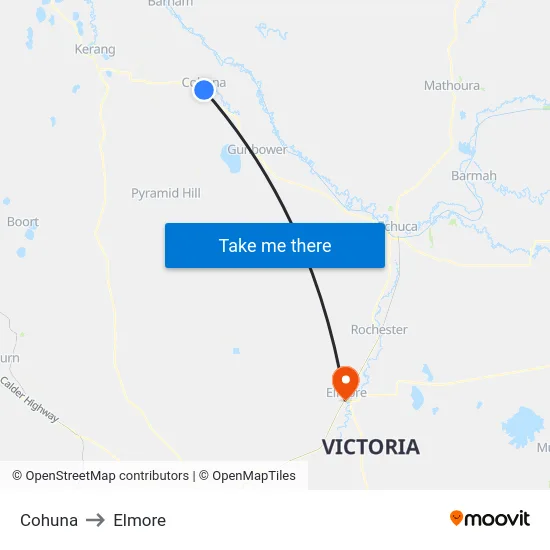 Cohuna to Elmore map