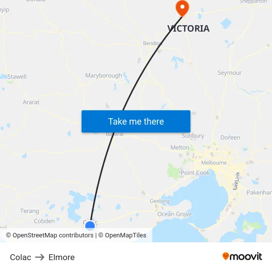 Colac to Elmore map