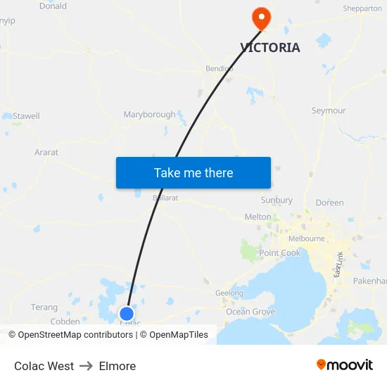 Colac West to Elmore map