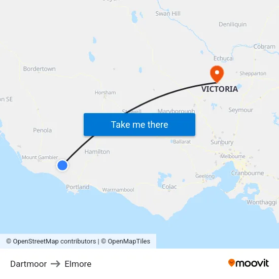 Dartmoor to Elmore map