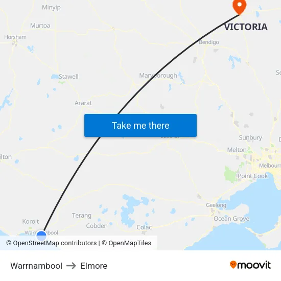 Warrnambool to Elmore map