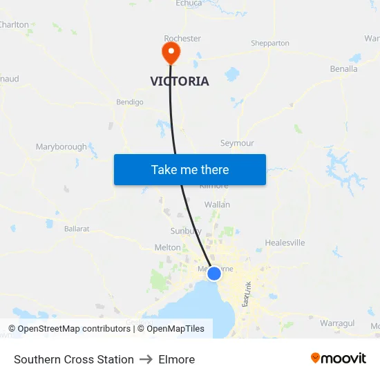 Southern Cross Station to Elmore map
