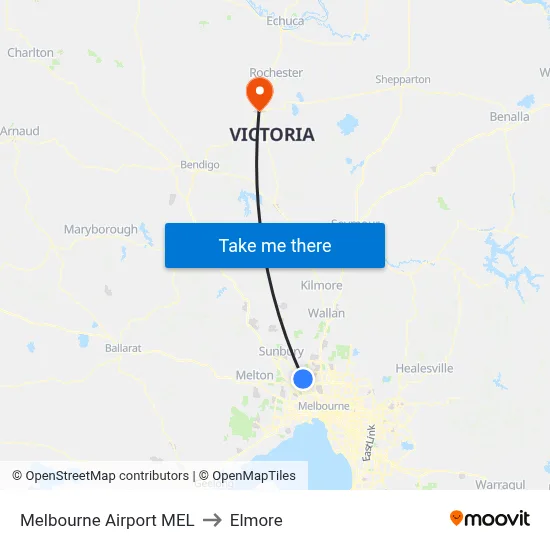 Melbourne Airport MEL to Elmore map