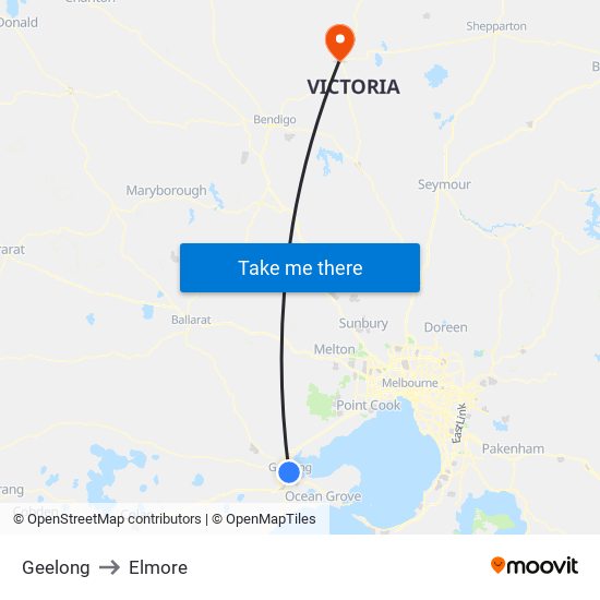 Geelong to Elmore map