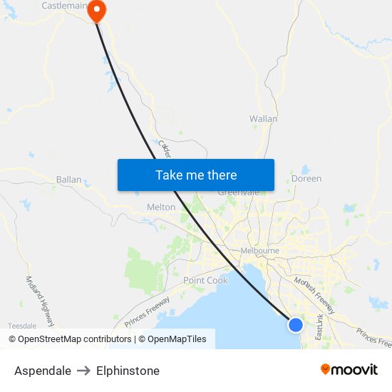 Aspendale to Elphinstone map