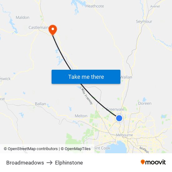 Broadmeadows to Elphinstone map