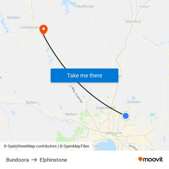 Bundoora to Elphinstone map