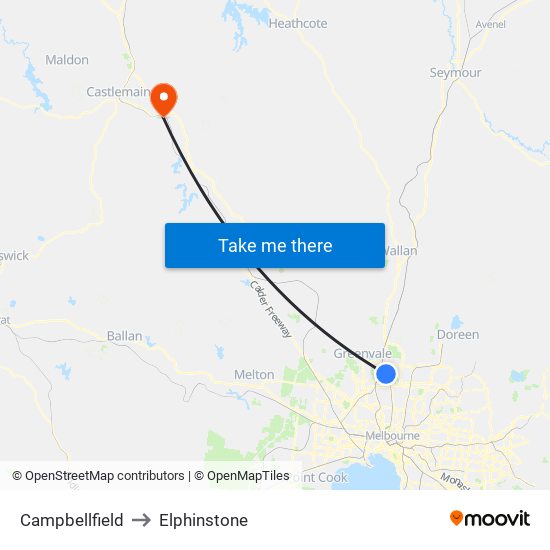 Campbellfield to Elphinstone map