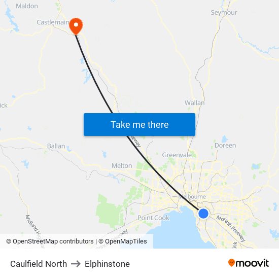 Caulfield North to Elphinstone map