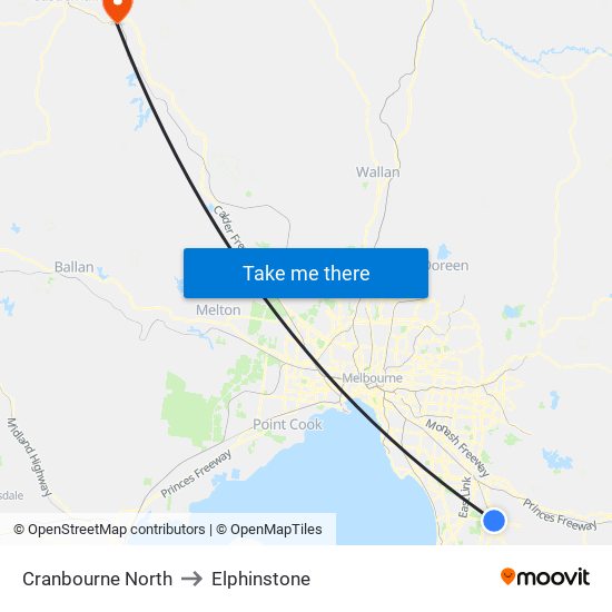 Cranbourne North to Elphinstone map