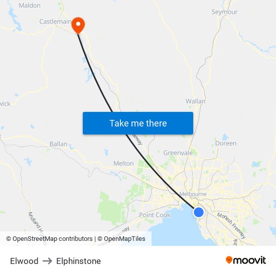 Elwood to Elphinstone map