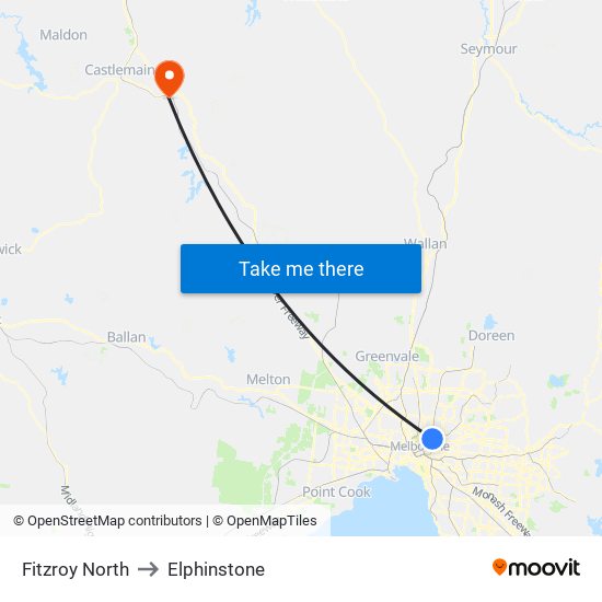 Fitzroy North to Elphinstone map