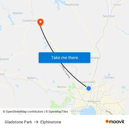 Gladstone Park to Elphinstone map