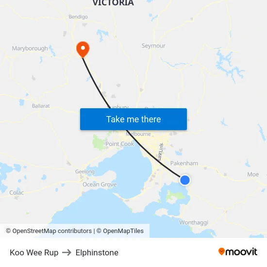 Koo Wee Rup to Elphinstone map