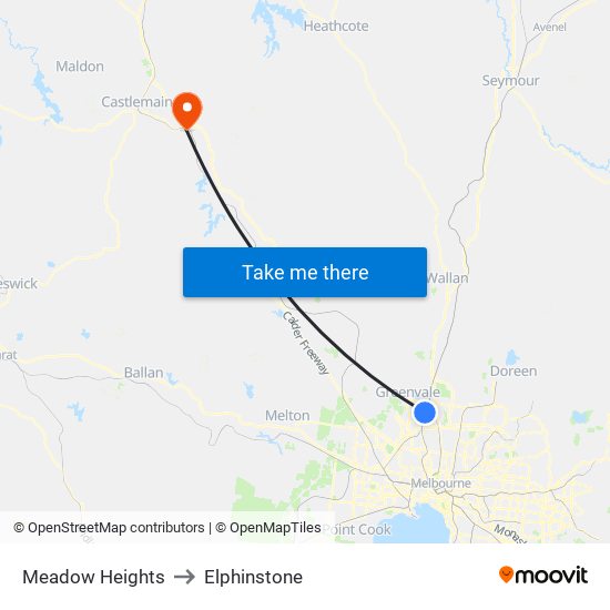 Meadow Heights to Elphinstone map