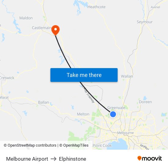 Melbourne Airport to Elphinstone map