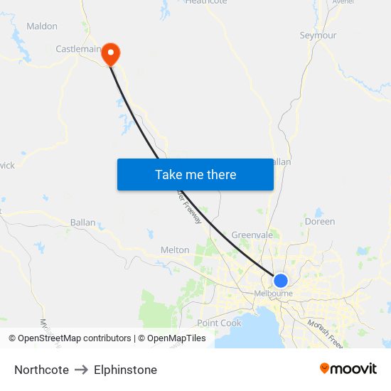 Northcote to Elphinstone map