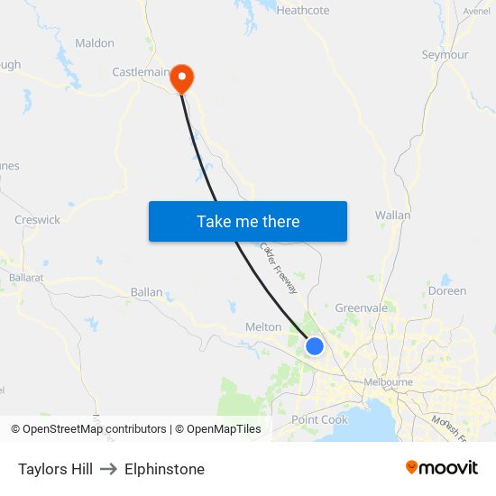 Taylors Hill to Elphinstone map