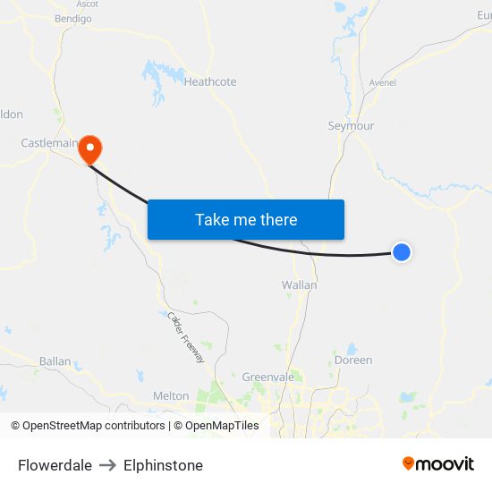 Flowerdale to Elphinstone map