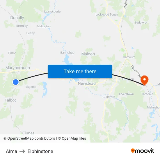 Alma to Elphinstone map