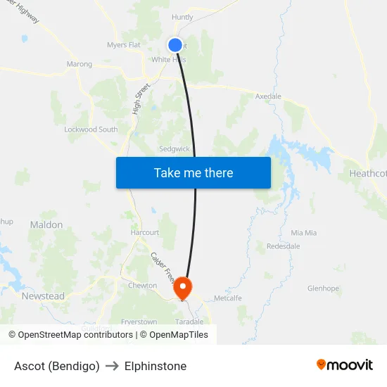 Ascot (Bendigo) to Elphinstone map