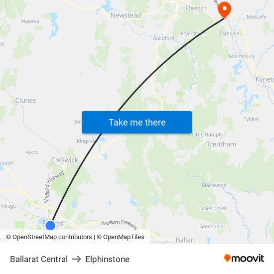 Ballarat Central to Elphinstone map