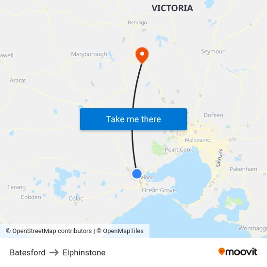 Batesford to Elphinstone map