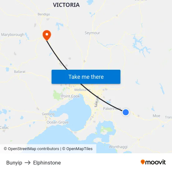 Bunyip to Elphinstone map