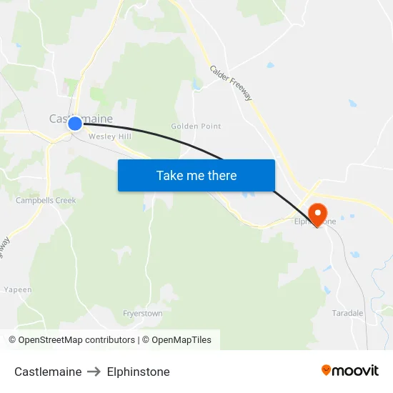 Castlemaine to Elphinstone map