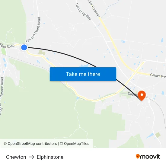 Chewton to Elphinstone map
