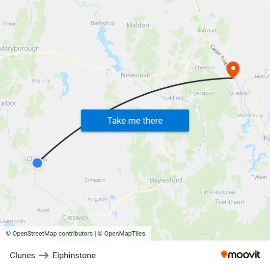 Clunes to Elphinstone map