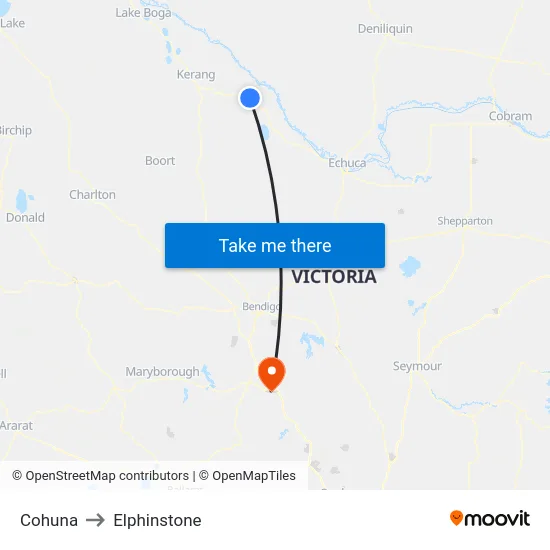 Cohuna to Elphinstone map